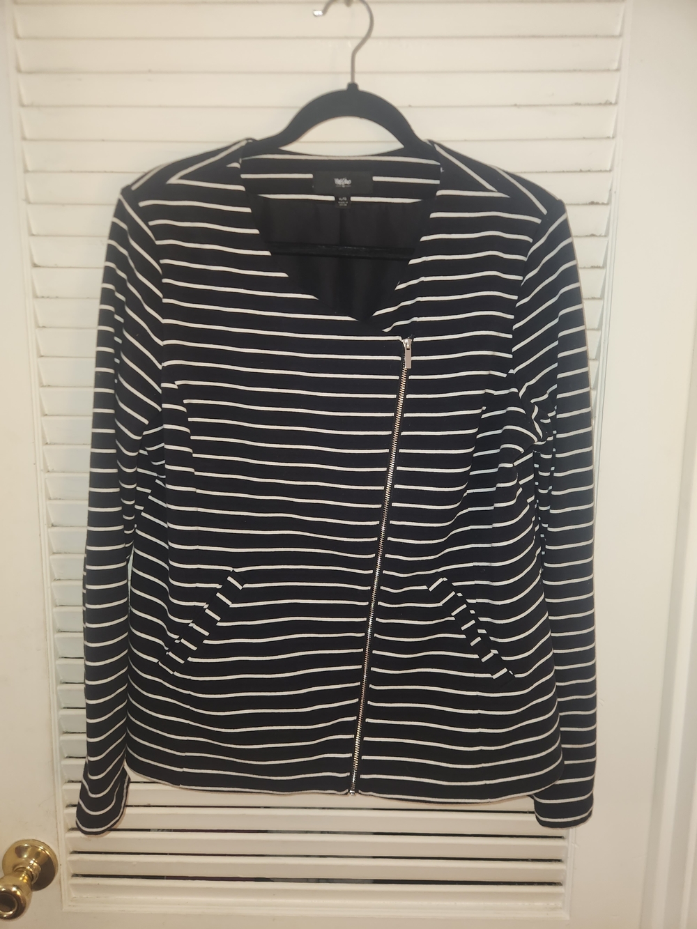 Mossimo Striped Black & White Asymmetrical Zip Women's Jacket
